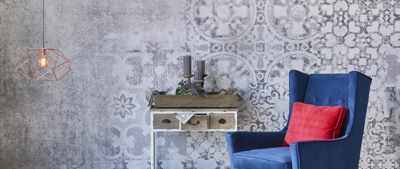 Wallpaper, modern light and blue chair with red pillow